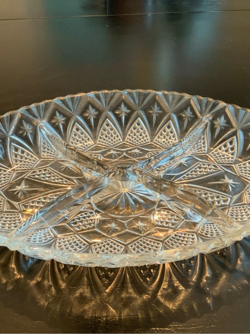 Vintage 1960’s divided clear glass appetizer tray star deco art Marked France